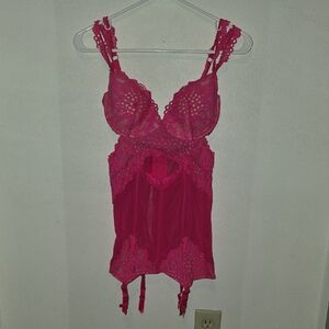 Victoria's Secret Hot Pink Lace Chemise